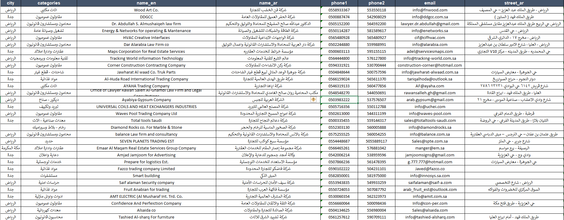 دليل الشركات والمؤسسات السعودية 2026 – قاعدة بيانات Excel